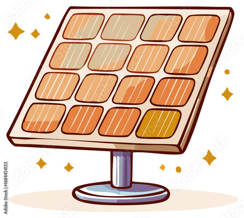 Cartoon Solar Panel Generating Clean Renewable Energy Illustration