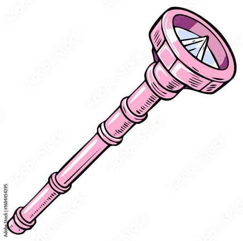 Pink cartoon spyglass telescope for exploring and discovery
