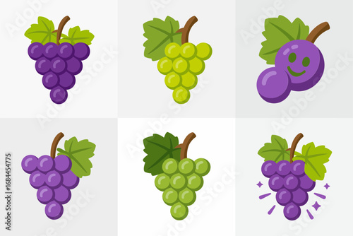 Seedless grape vector illustrations, realistic and stylized bunch icons, healthy fruit design, vineyard harvest graphics, organic produce elements