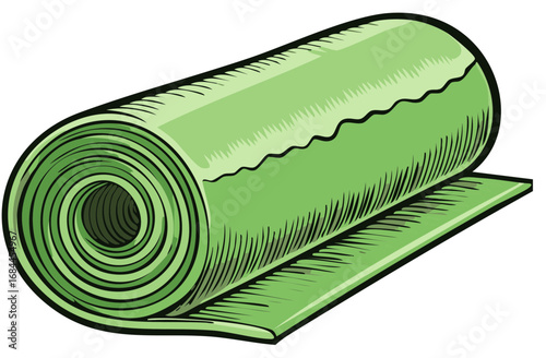 Illustration of a Rolled Up Green Yoga Mat or Exercise Mat Isolated