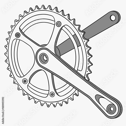 Detailed illustration of a bicycle crankset with double chainrings