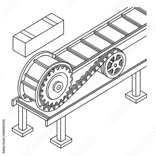 Industrial conveyor belt system with toothed belt and drive sprockets