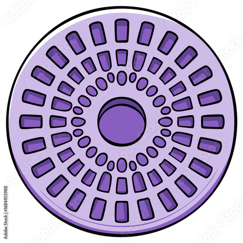 Purple circular tablet dispenser with patterned compartments