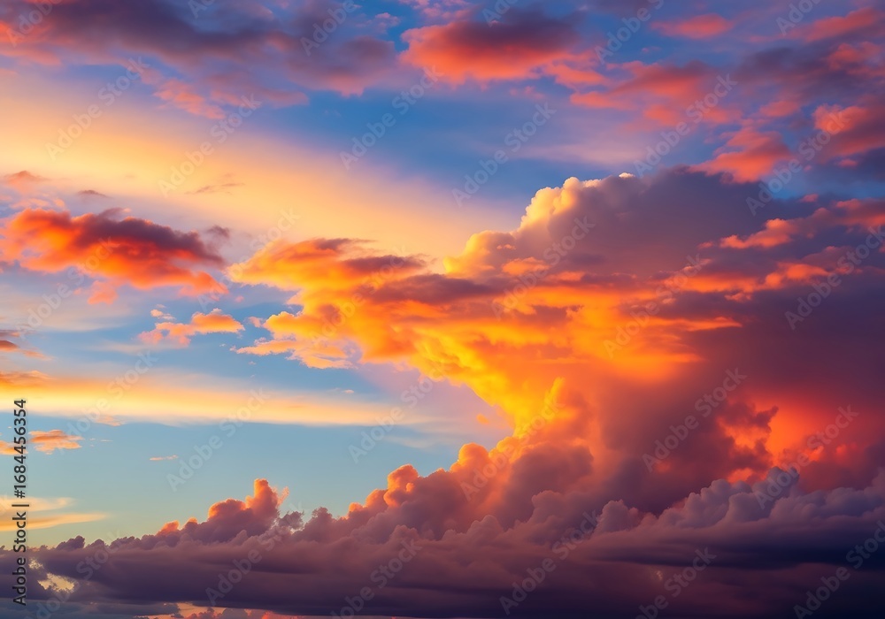 Obraz premium Dramatic Sunset Sky with Fiery Clouds and Golden Light.