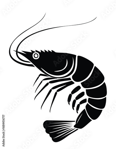 Shrimp Animal Vector Logo in Minimalist Black and White, Simple Design Ideal for Wildlife Branding and Nature Illustration
