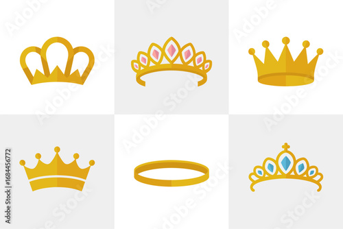 Princess tiara and crown illustration pack, ornate gold coronets, royal circlet designs, jeweled headpiece icons, regal ceremony graphics