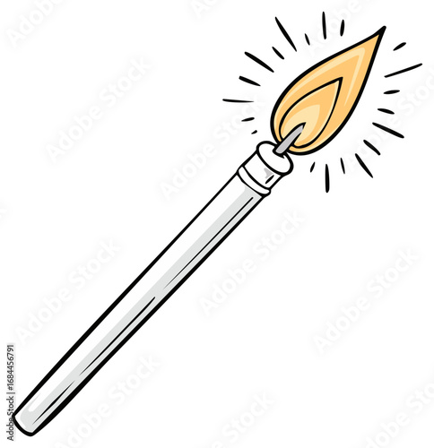 Brightly lit matchstick cartoon illustration with glowing golden flame and light rays