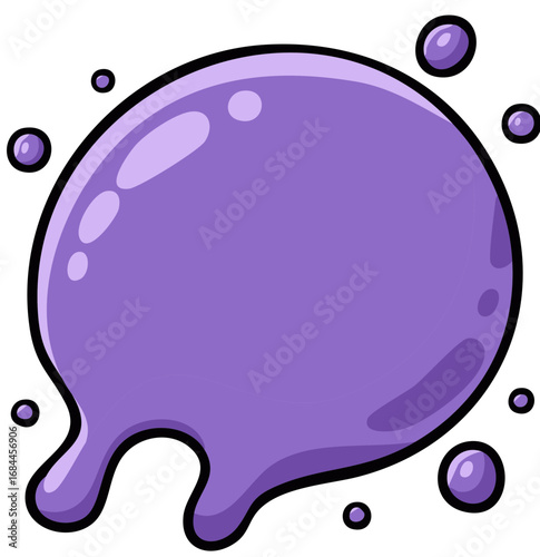 Cartoon Splash Blob, Purple Fluid Illustration with Cartoon Bubbles Surrounding