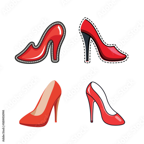 Red high heel shoes vector illustration heels fashion bundle