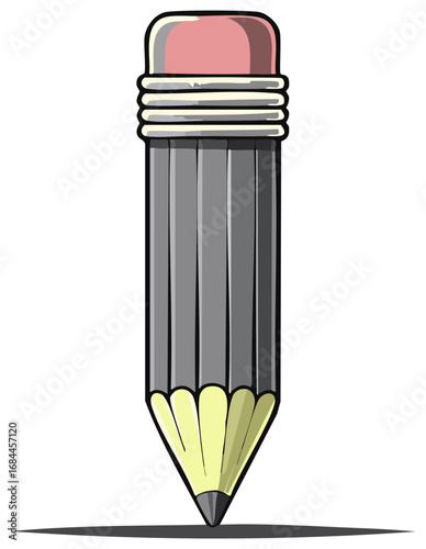 Cartoon illustration of a gray pencil with eraser; artistic hand drawn style