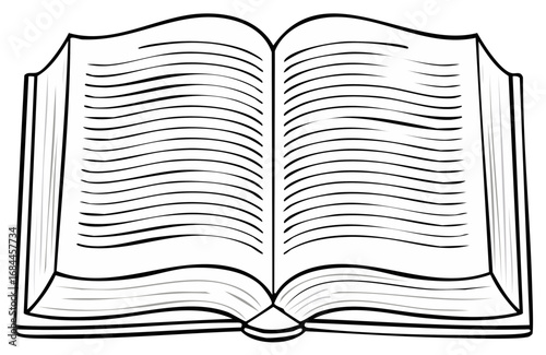 Open Book Illustration, Black and White, Reading, Education, Knowledge, Study