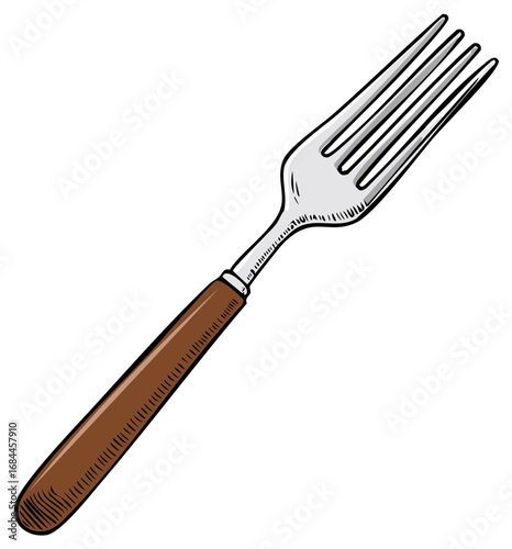 Silver Fork with Wooden Handle Flatware Utensil Illustration