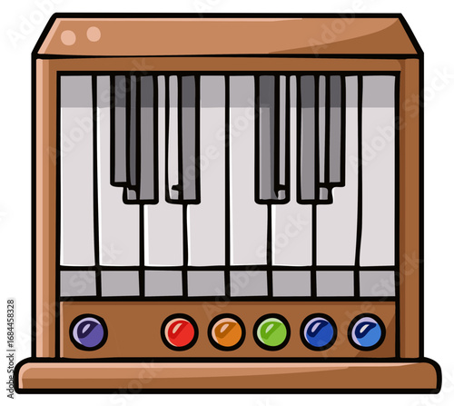 Cartoon Vintage Electronic Keyboard Musical Instrument with Colorful Buttons