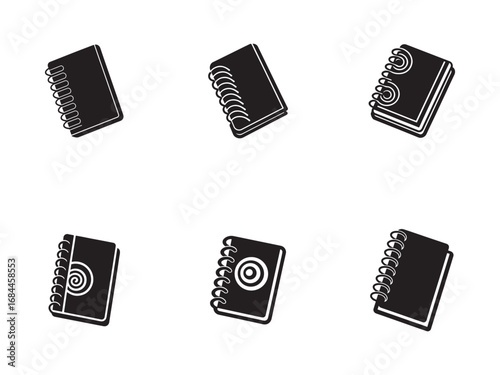 Collection of Spiral Notebook Icons for Digital Note Taking and Organization Minimalist Black and White Illustration on White Background