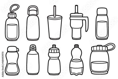 set of tumbler with outline style good for icon, symbol, element design, coloring book, etc