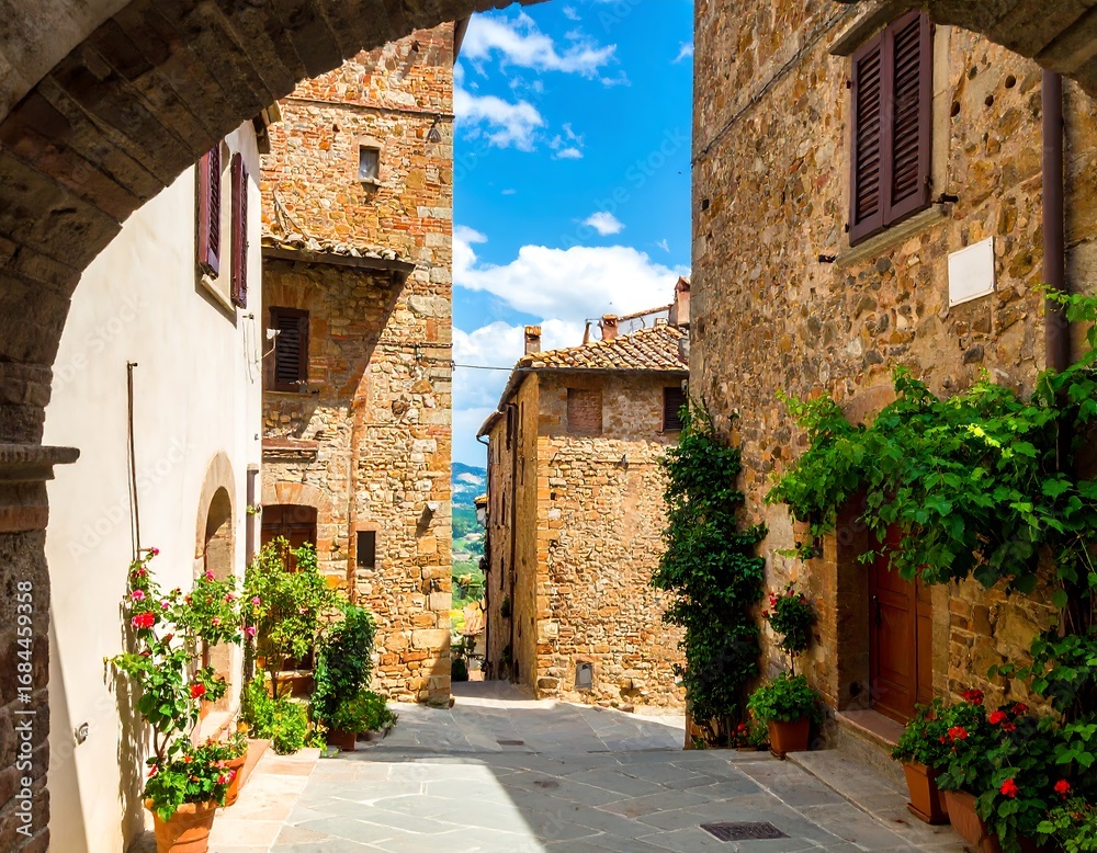 Fototapeta premium Italian Village Alleyway View (1)
