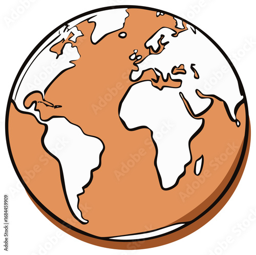 Stylized Earth Globe Illustration, Continents, Global View, World Map Graphic, Earth Day