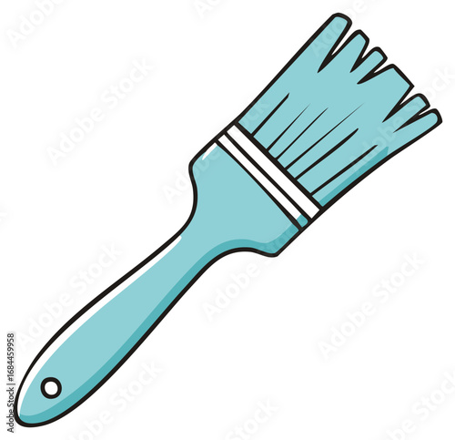 Artistic blue paintbrush with angled bristles and a clean handle, ready for creative work.