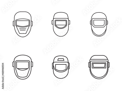 Collection of Welding Mask Outline Icons for Safety and Protection in Industrial and Construction Environments Representing Skilled Craftsmanship