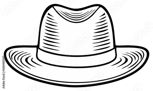 Classic Fedora Hat Graphic with Band and Grooves Cool Fashion Accessory Icon Headwear Item with a Nostalgic Style