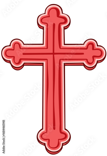 Decorative Crimson Cross with Rounded Edges and Layered Outline