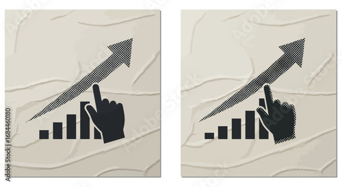 chart growth indicated by hand pointing upwards showing progress