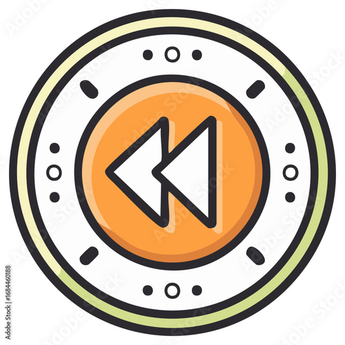Rewind Media Player Button Graphic Icon with Circular Outline and Orange Arrows