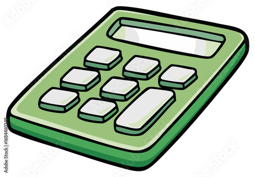 Illustration of a green and white calculator, isolated on white