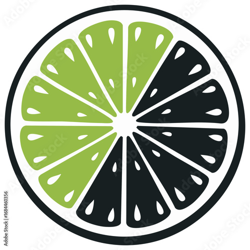 Sliced lime fruit graphic with green and dark wedges vector illustration