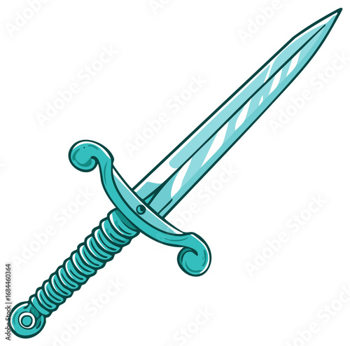 Cartoon turquoise sword illustration for fantasy, games, and design projects