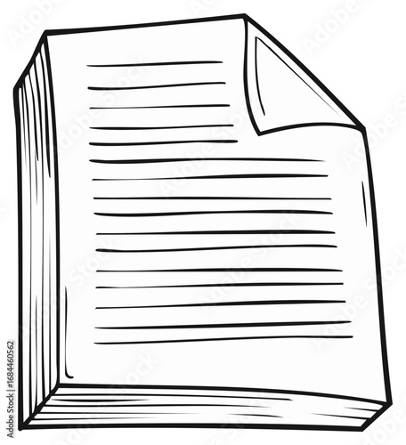 Hand drawn stack of paper with curled corner and lines