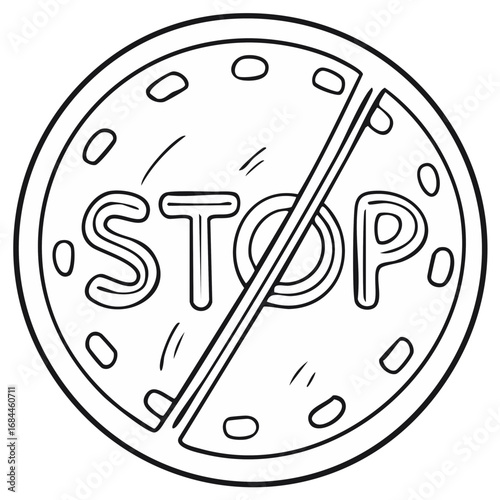 Stop Sign Sketch Graphic. Hand Drawn Circle Sign with STOP Letters Illustration
