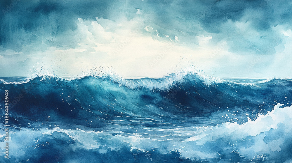 Obraz premium With Midjourney Pigment Watercolor Expressive Scene Ocean Heavy