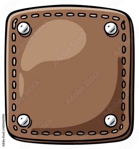 Brown Leather Patch with Stitching and Silver Rivets Bordering Edges Graphic