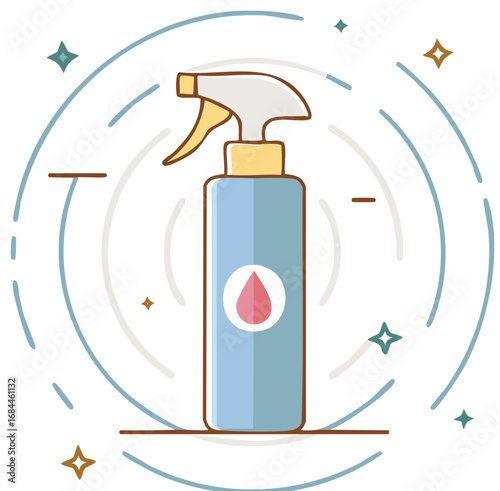 Sprayer with liquid droplet illustration. Cleaning and disinfection concept design.