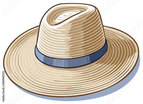 Stylish Striped Straw Fedora Hat with Blue Band Summer Fashion Accessory