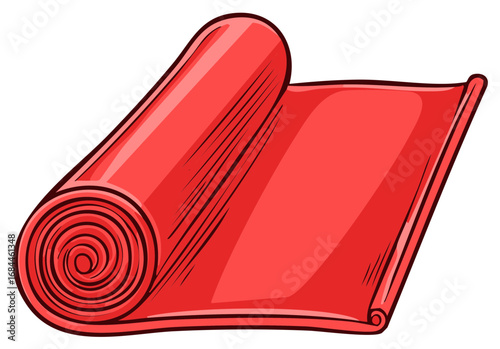 Rolled Up Bright Red Yoga Mat Unrolling for Exercise or Meditation