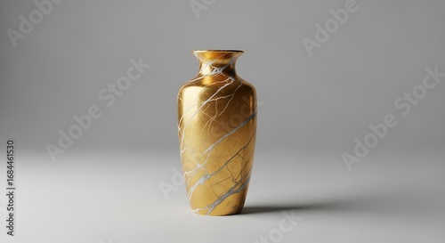 Elegant golden vase with abstract silver veining, a decorative element of refined artistry for interior design and
