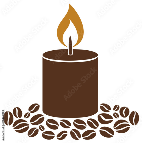 Aroma Therapy Candle with Coffee Beans, Still Life, Minimal Vector Graphic, Icon, Spa and Coffeehouse