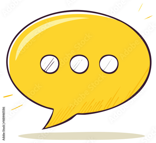 Stylized yellow speech bubble with three circles suggesting ellipsis and ongoing conversation