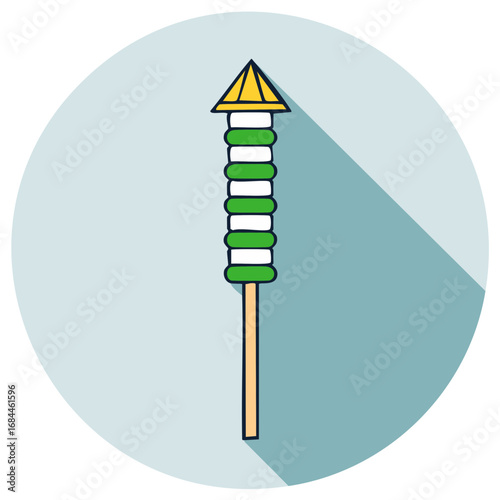 Colorful Firecracker Illustration with Long Shadow on Circular Background