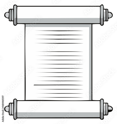 Illustration of an antique scroll document with text lines on white paper
