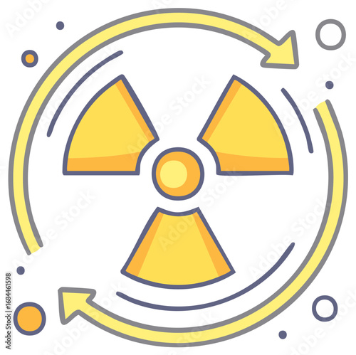 Radiation symbol with circular arrows indicating cycle or rotation, clean energy concept