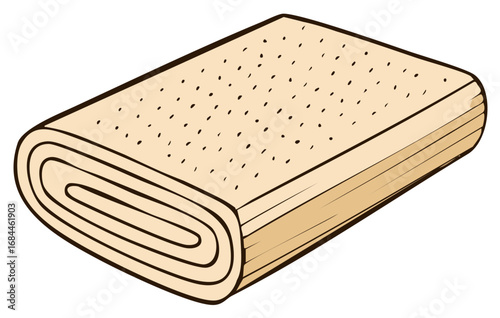 Cartoon illustration of a folded block of raw puff pastry dough with layers