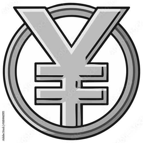 Japanese Currency Symbol Yen Illustration Gray Circle Coin Icon Money Investment Finance Economy Banking Wealth Graphic Design
