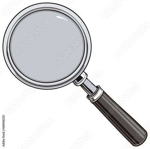 Magnifying Glass Illustration with Shaded Handle for Visual Inspection and Detailed Examination