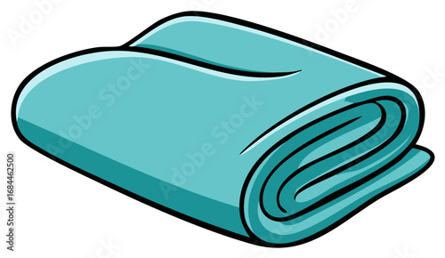 Neatly Folded Turquoise Blanket or Towel Cartoon Illustration Style