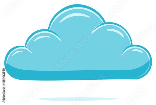 Blue cartoon cloud with highlights, shadow and simple design element.