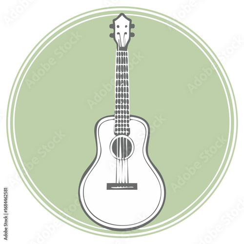 Guitar Illustration in Circular Frame Classic Musical Instrument Clip Art