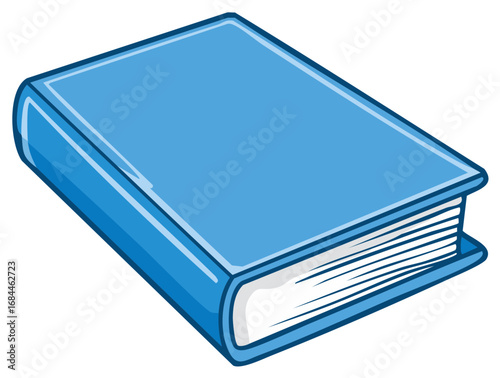 A closed blue hardback book with crisp white pages and a clean design